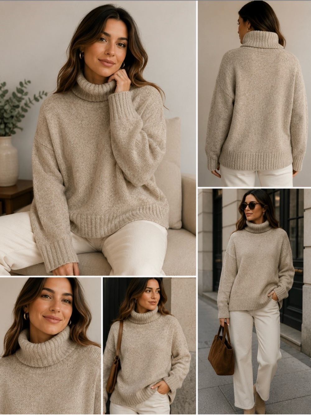 ZARA Women’s Beige Oversized Turtleneck Sweater Size M Wool Blend